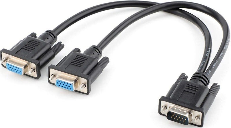Saisn VGA Y Splitter Cable, VGA 1 Male to VGA 2 Female Adapter Cable Dual VGA Monitor Y Cable for Screen Duplication - 1 Feet, Black (No Screen Extension) - Image 5